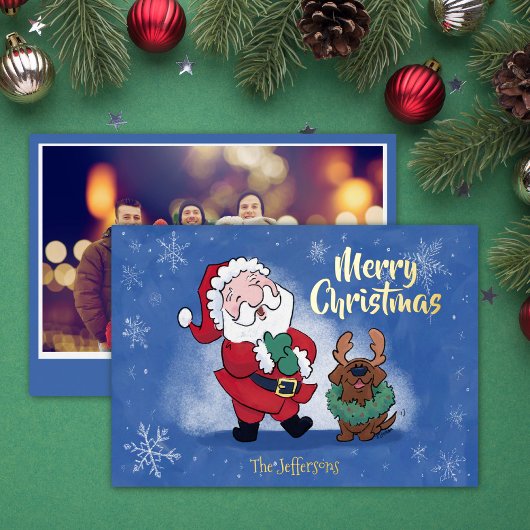 Laughing Santa Reindeer Lab Photo Fancy 箔シーズンカード