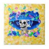 Laughing Skeleton Woman Dia De Los Muertos タイル (正面)