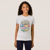 「Laughter Lines in Ledger」 – 面白い財務Typograph Tシャツ (正面フル)