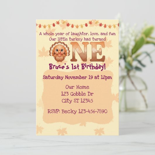 Laughter, Love, Fun, Little Turkey ONE birthday 招待状 (スタンド正面)