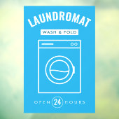 Laundromat 24/7 Wash and Fold Service Blue & White ウィンドウサイン (シート3)