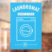 Laundromat 24/7 Wash and Fold Service Blue & White ウィンドウサイン (シート2)
