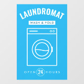 Laundromat 24/7 Wash and Fold Service Blue & White ウィンドウサイン (シート)