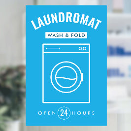 Laundromat 24/7 Wash and Fold Service Blue & White ウィンドウサイン