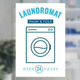 Laundromat 24/7 Wash and Fold Service Blue & White ウィンドウサイン