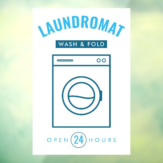 Laundromat 24/7 Wash and Fold Service Blue & White ウィンドウサイン (シート3)