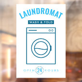 Laundromat 24/7 Wash and Fold Service Blue & White ウィンドウサイン (シート2)