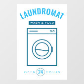 Laundromat 24/7 Wash and Fold Service Blue & White ウィンドウサイン (シート)