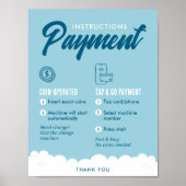 Laundromat Payment Instructions Poster Wall Sign ポスター (正面)
