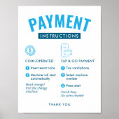 Laundromat Payment Instructions Poster Wall Sign ポスター (正面)