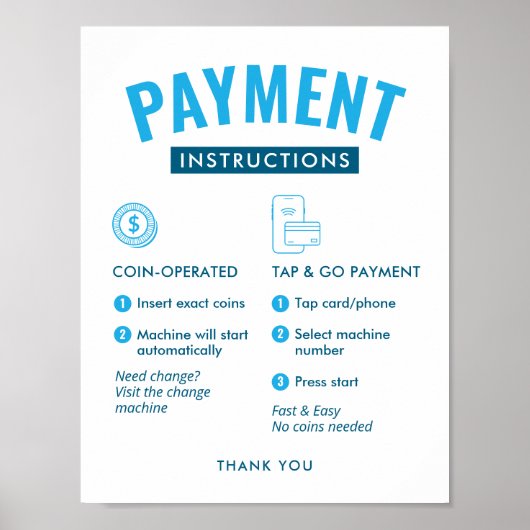 Laundromat Payment Instructions Poster Wall Sign ポスター (正面)