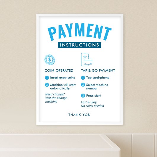 Laundromat Payment Instructions Poster Wall Sign ポスター