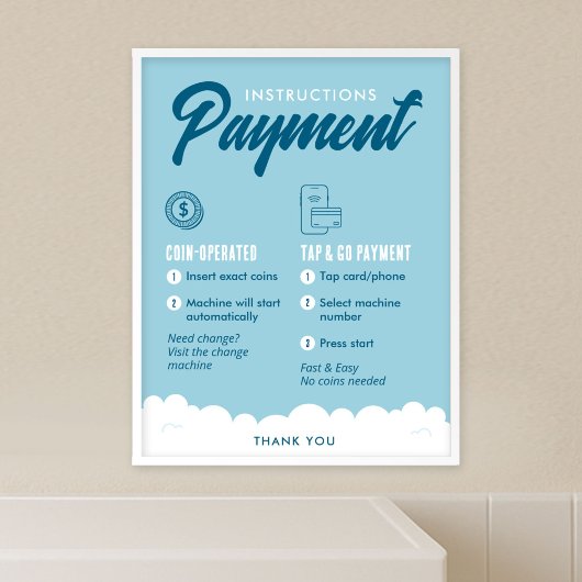 Laundromat Payment Instructions Poster Wall Sign ポスター