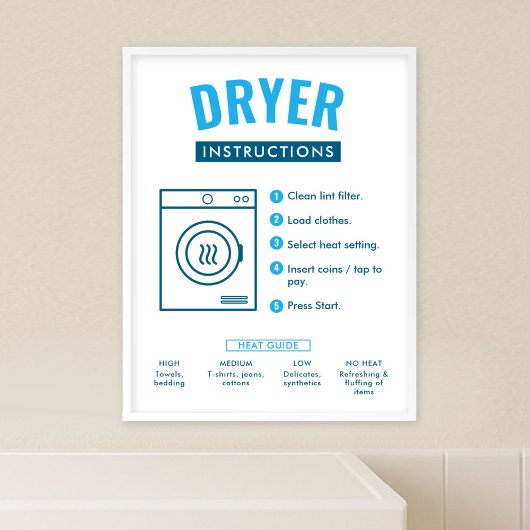 Laundromat Tumble Dryer Instructions Sign Poster ポスター