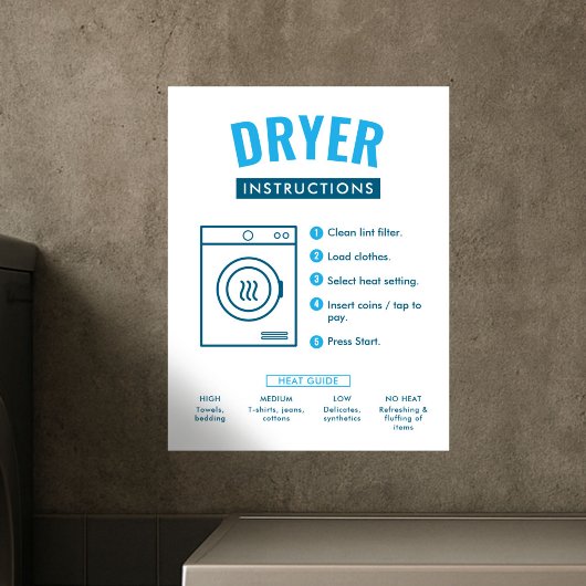 Laundromat Tumble Dryer Instructions Sign Poster ポスター