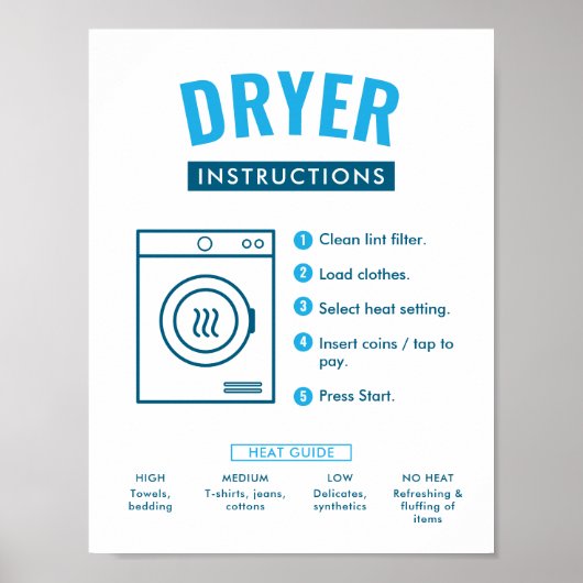 Laundromat Tumble Dryer Instructions Sign Poster ポスター (正面)