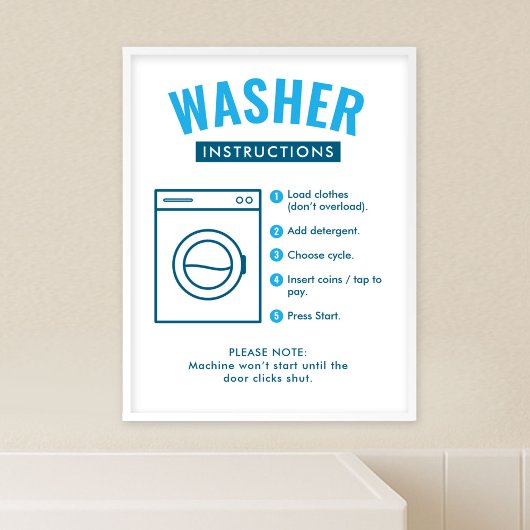 Laundromat Washer Instructions Wall Sign Poster ポスター