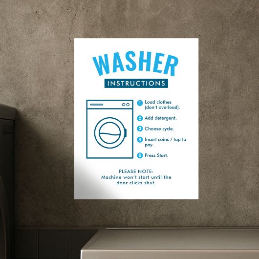 Laundromat Washer Instructions Wall Sign Poster ポスター