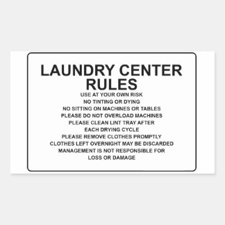 'Laundry Center Rules' Laundromat Overlay Black 長方形シール