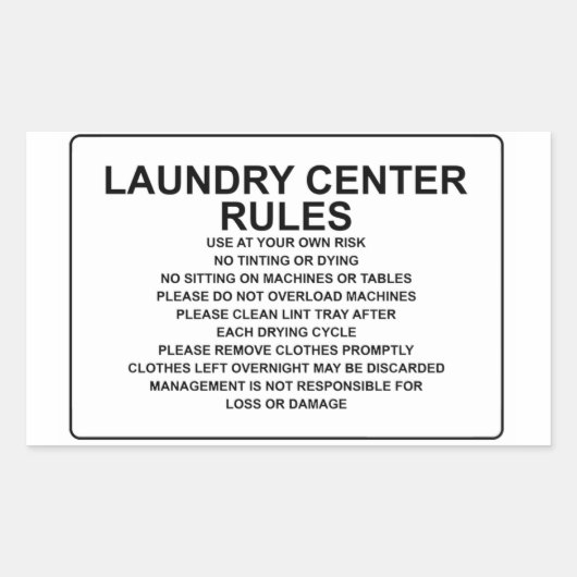 'Laundry Center Rules' Laundromat Overlay Black 長方形シール (正面)