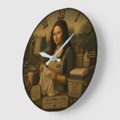Laundry Funny Mona Lisa Housekeeping Gift ラージ壁時計 (傾斜)