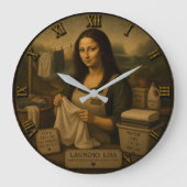 Laundry Funny Mona Lisa Housekeeping Gift ラージ壁時計 (正面)