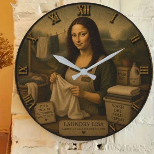 Laundry Funny Mona Lisa Housekeeping Gift ラージ壁時計