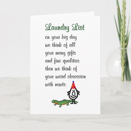 Laundry List A Funny Happy Birthday Poem カード (正面)