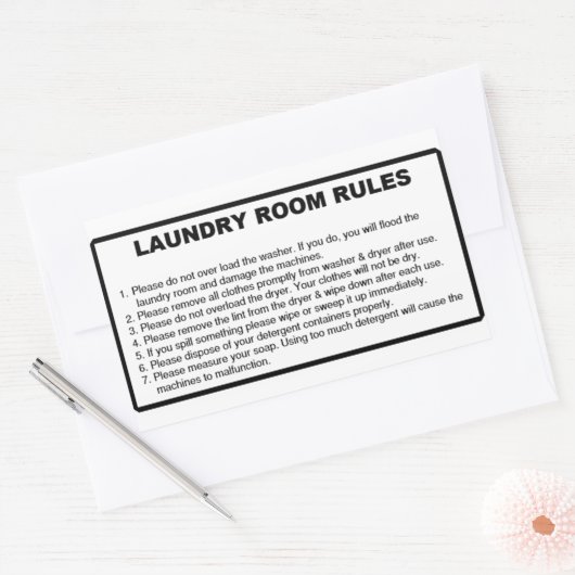 'Laundry Rules' Laundromat Overlay Black 長方形シール (封筒)