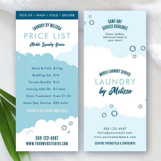 Laundry Service Dry Cleaner Price List Blue White ラックカード