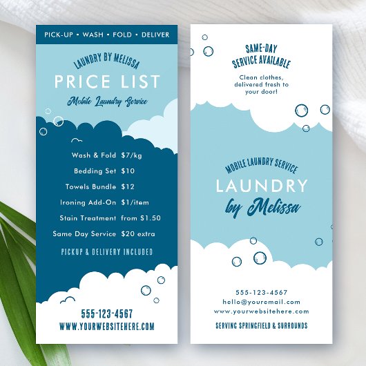 Laundry Service Dry Cleaner Price List Blue White ラックカード