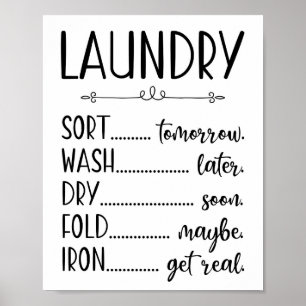 Laundry Sign Sort Wash Dry Fold Iron Funny ポスター