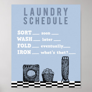 Laundry Wash Dry Fold Household Chore Poster ポスター