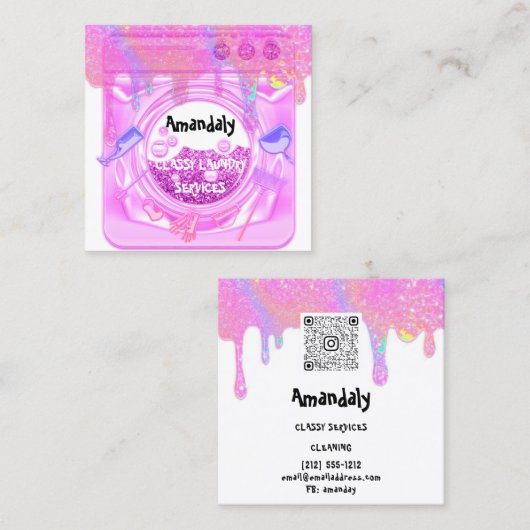 Laundry Washing Cleaning Service QR Code White スクエア名刺 (正面/裏面)