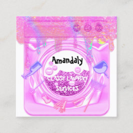 Laundry Washing Cleaning Service QR Code White スクエア名刺