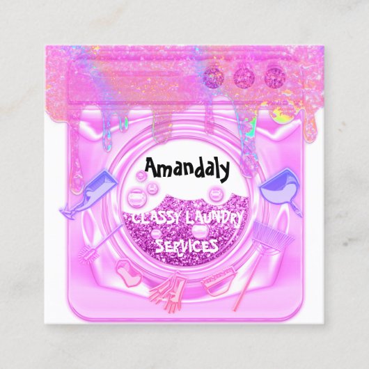 Laundry Washing Cleaning Service QR Code White スクエア名刺 (正面)