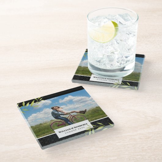 LaurelパーソナライズされたとDamaskの写真 ガラスコースター (アングル)