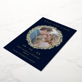 Laurelリースオンネイビー写真結婚式Save the Date 箔招待状 (回転した状態)