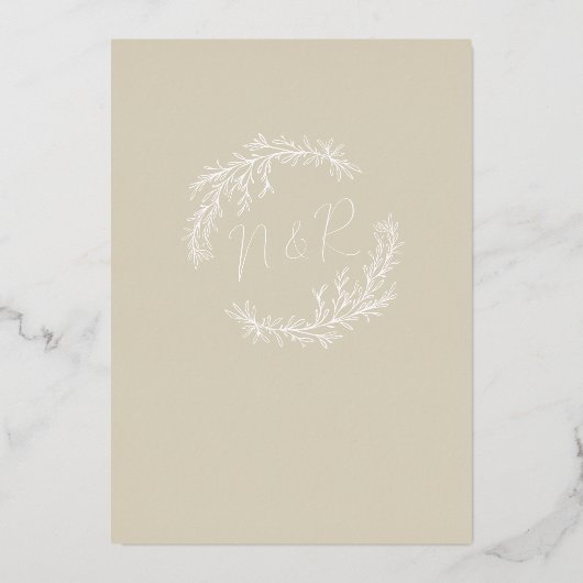 Laurelリーフモダンアーチウェイ結婚式の日付を保存F 箔招待状 (裏面)