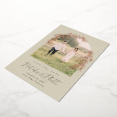 Laurelリーフモダンアーチウェイ結婚式の日付を保存F 箔招待状 (回転した状態)