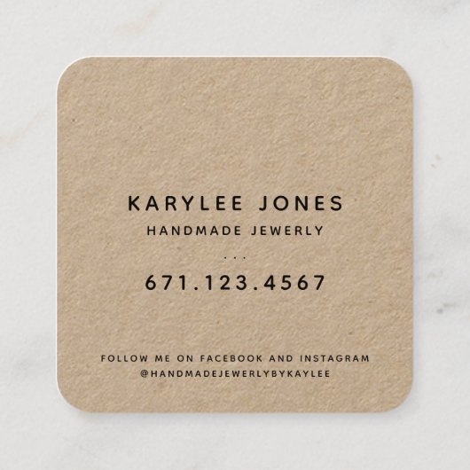 Laurelリーフ素朴手作りスクリプト スクエア名刺 (裏面)