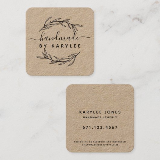 Laurelリーフ素朴手作りスクリプト スクエア名刺 (正面/裏面)