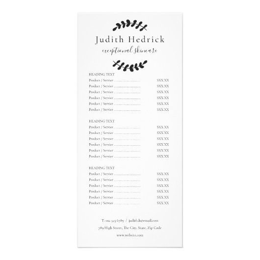 Laurel葉サロン白黒サービスメニュー ラックカード (正面)