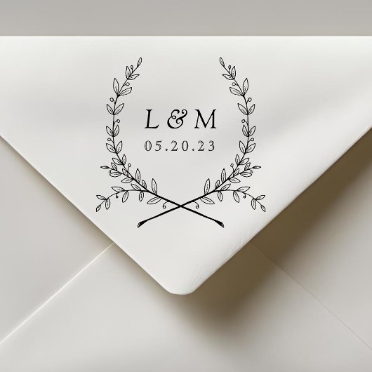 Laurel エレガント Monogram Wedding Save the Date ラバースタンプ