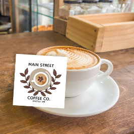 Laurel and Coffee Cup Small Business スクエア名刺