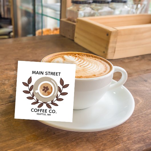 Laurel and Coffee Cup Small Business スクエア名刺