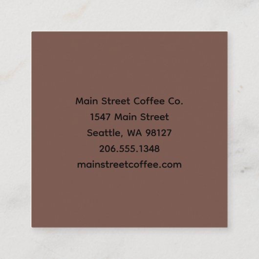 Laurel and Coffee Cup Small Business スクエア名刺 (裏面)