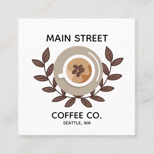Laurel and Coffee Cup Small Business スクエア名刺 (正面)