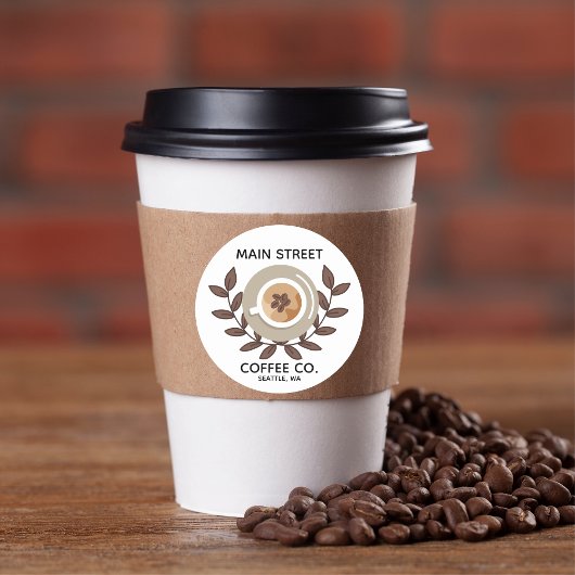 Laurel and Coffee Cup Small Business Sticker ラウンドシール