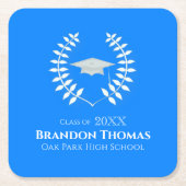 Laurel Graduation Party Paper Coaster Custom Name スクエアペーパーコースター (正面)